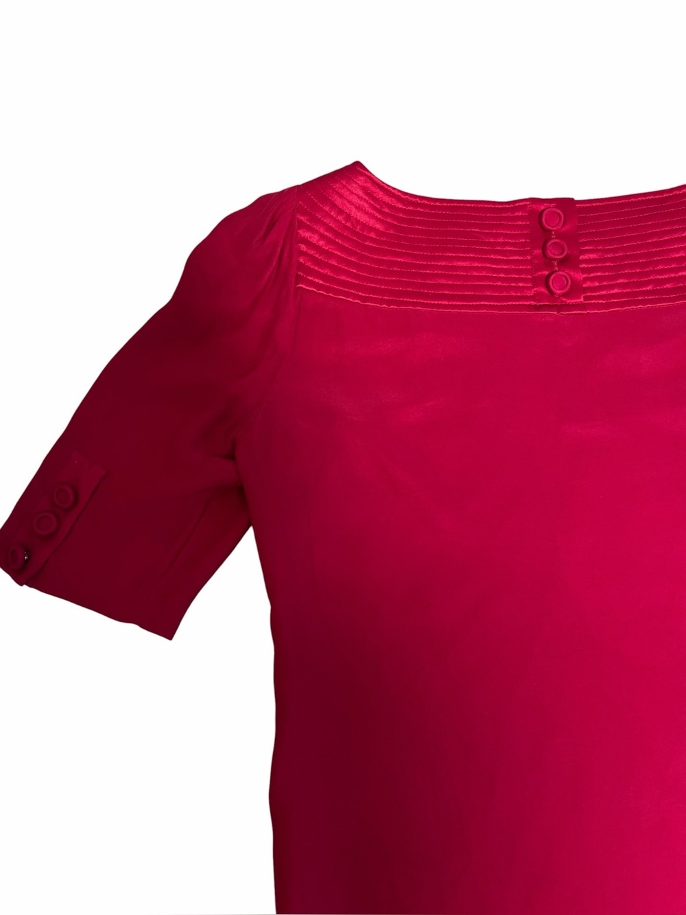 Banana Republic 100% Silk Blouse Small Red Pintuck Square Neck Top - Picture 7 of 10